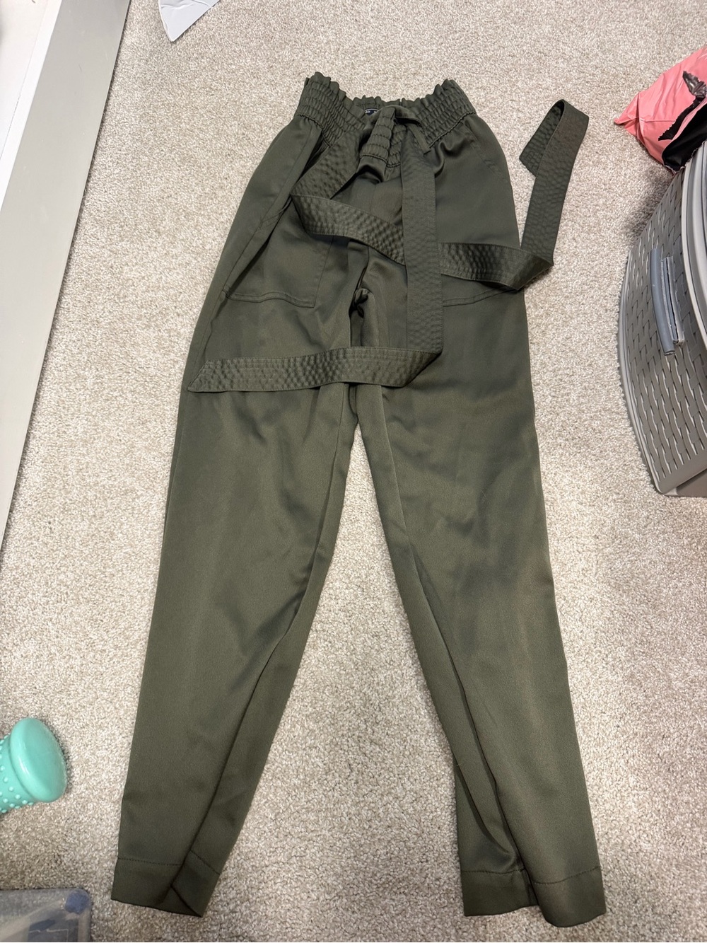 Abercrombie & Fitch Olive Green Paperbag Waist Belted Pants